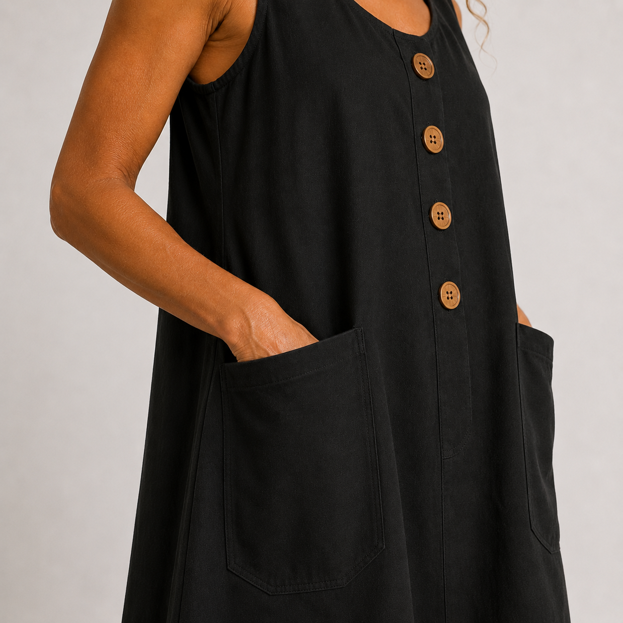 Fiora | Sleeveless Button Pocket Dress