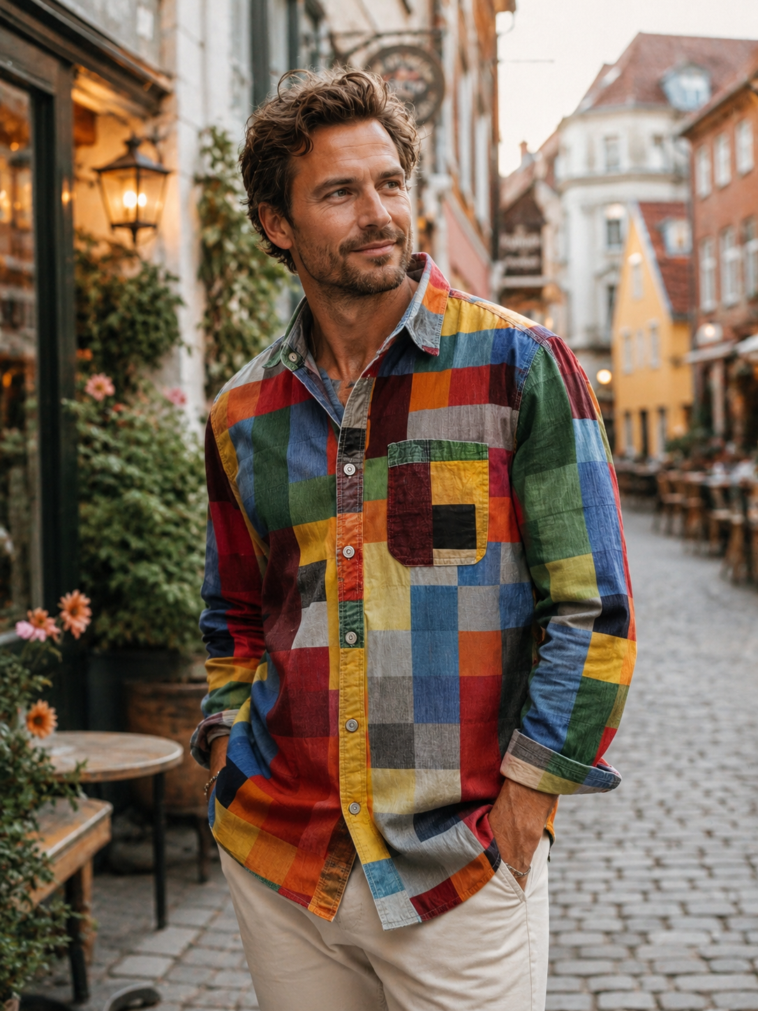Corvellan | Multicolor Patchwork Button Shirt