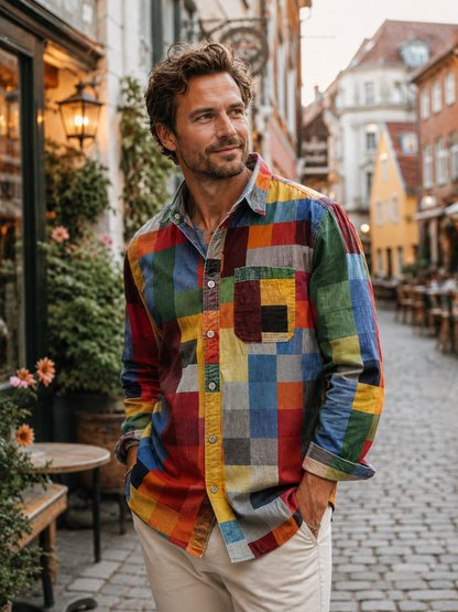 Corvellan | Multicolor Patchwork Button Shirt