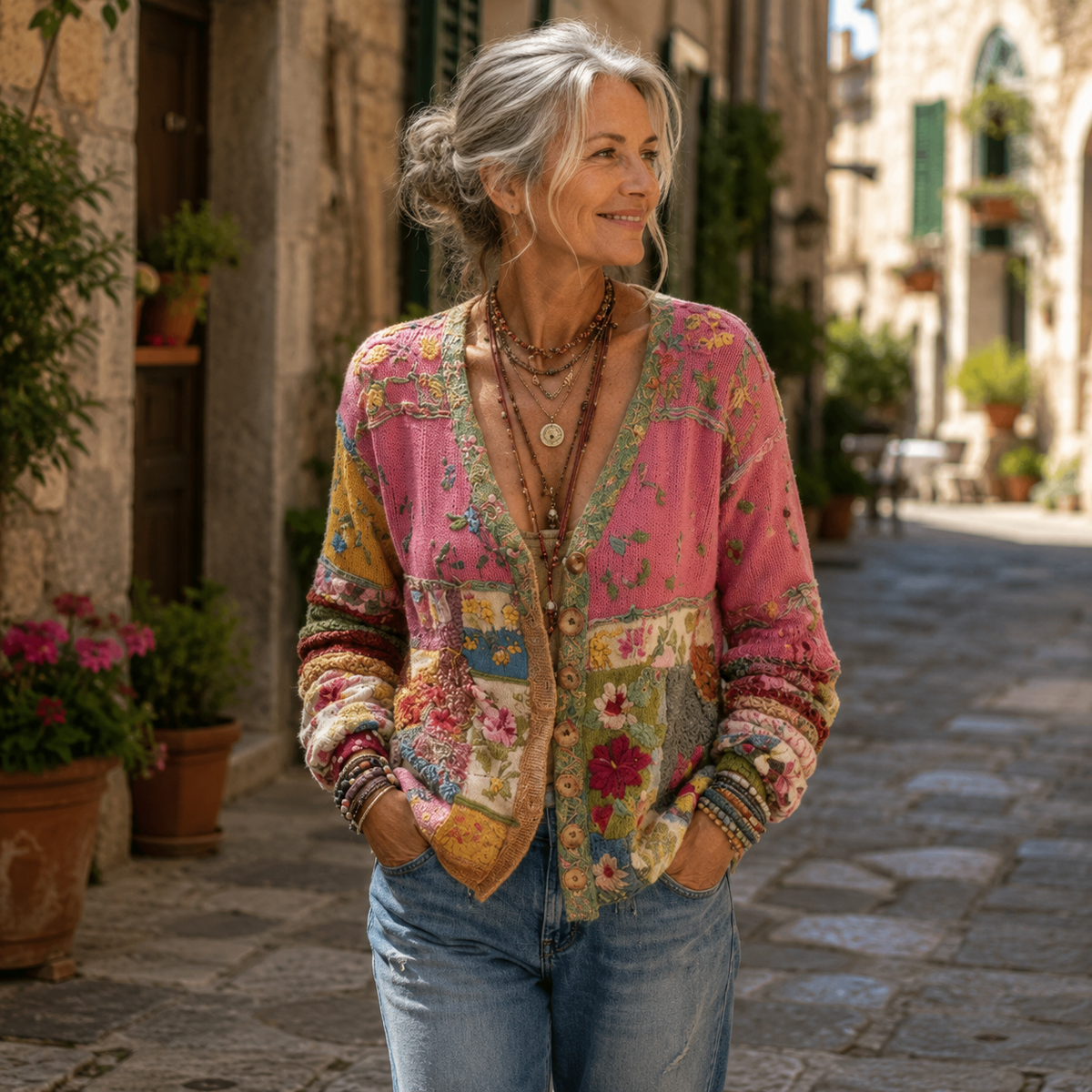 Bramelle | Floral Patch Button Cardigan