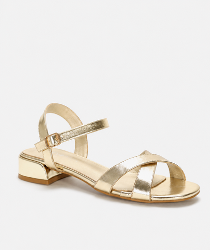 Adair | Metallic Cross Strap Low Heel Sandals