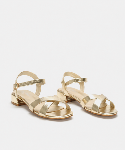 Adair | Metallic Cross Strap Low Heel Sandals