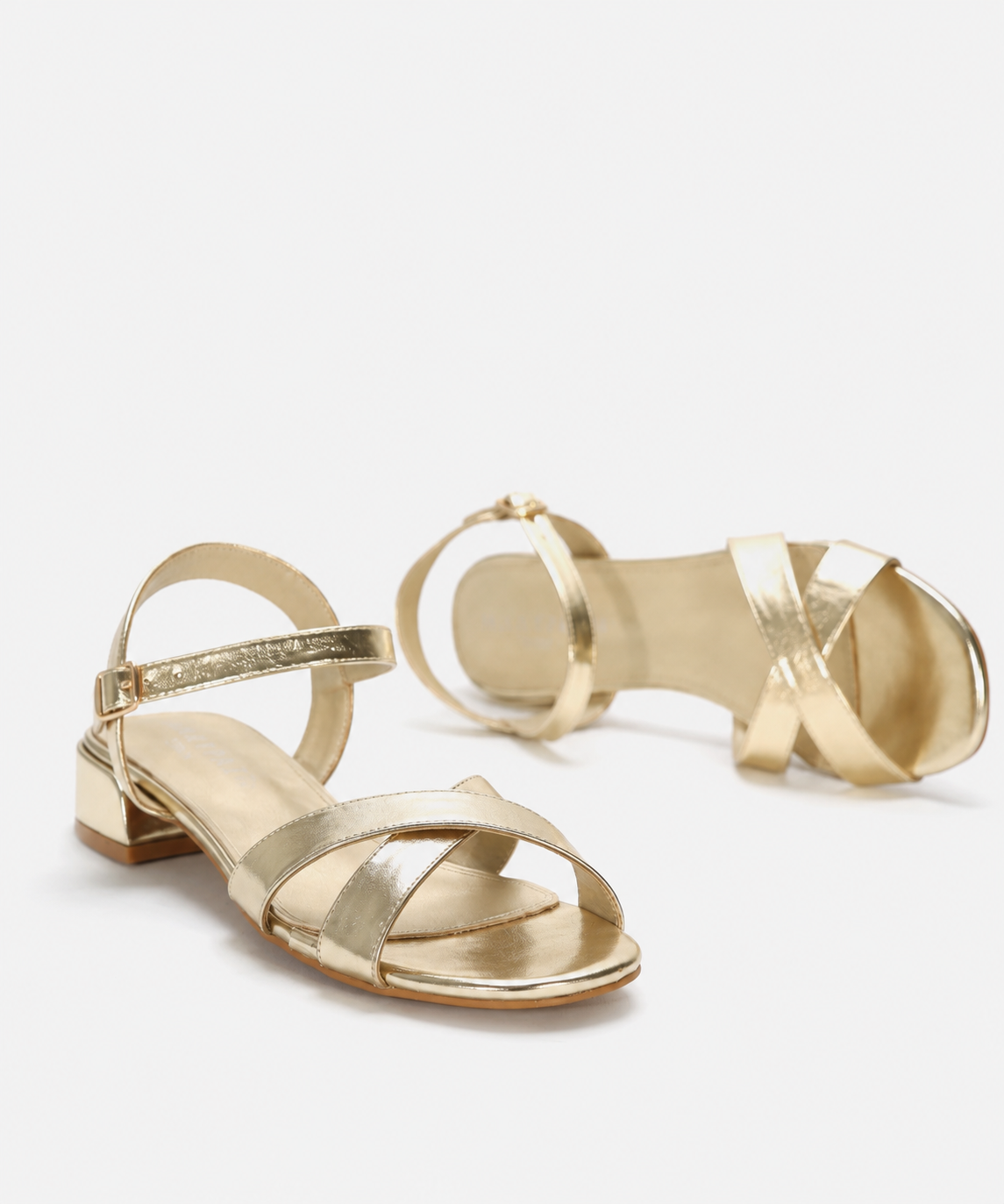 Adair | Metallic Cross Strap Low Heel Sandals