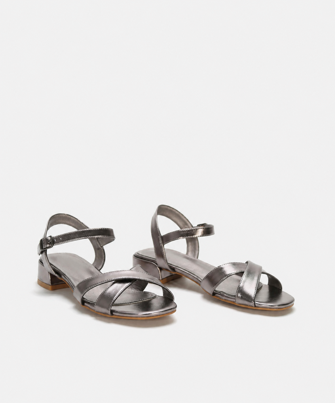 Adair | Metallic Cross Strap Low Heel Sandals