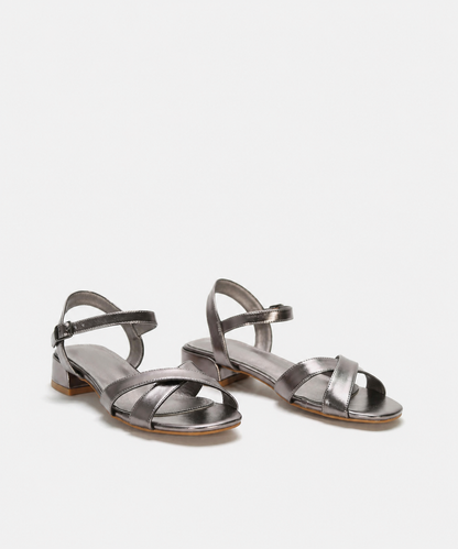 Adair | Metallic Cross Strap Low Heel Sandals