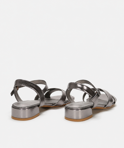 Adair | Metallic Cross Strap Low Heel Sandals