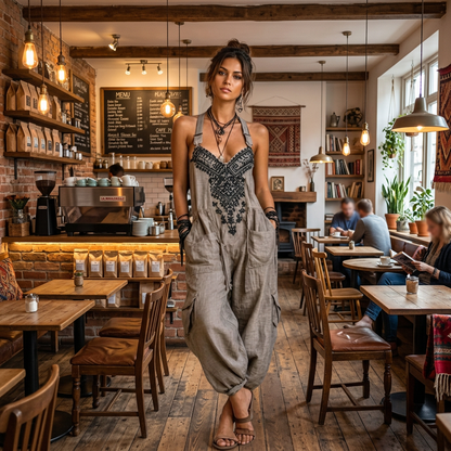 Cyrene | Relaxed Embroidered Harem Jumpsuit
