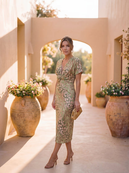 Roselynne | Elegant V Neck Occasion Dress