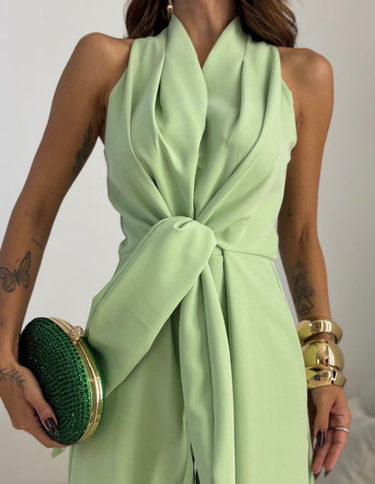 Loravisse | Twist Front Sleeveless Palazzo Jumpsuit