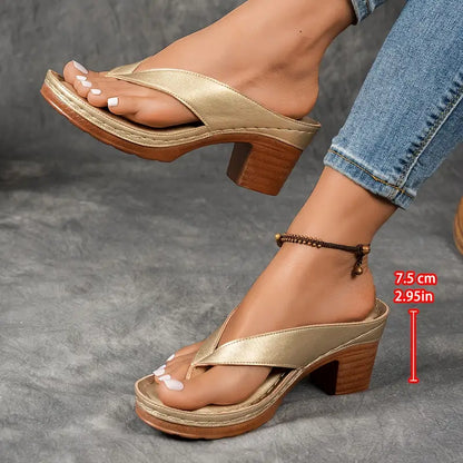 Aria | Metallic Strappy Block Heel Sandals