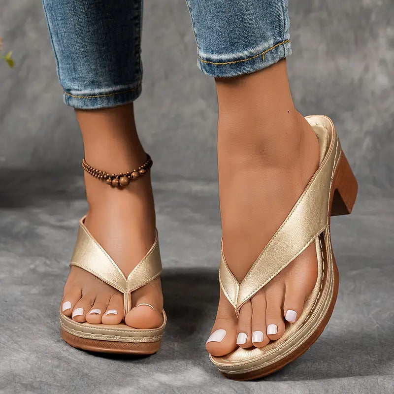 Aria | Metallic Strappy Block Heel Sandals