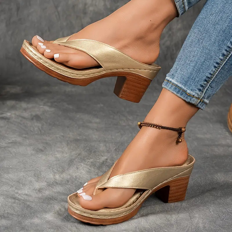 Aria | Metallic Strappy Block Heel Sandals