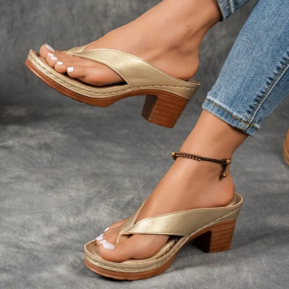 Aria | Metallic Strappy Block Heel Sandals