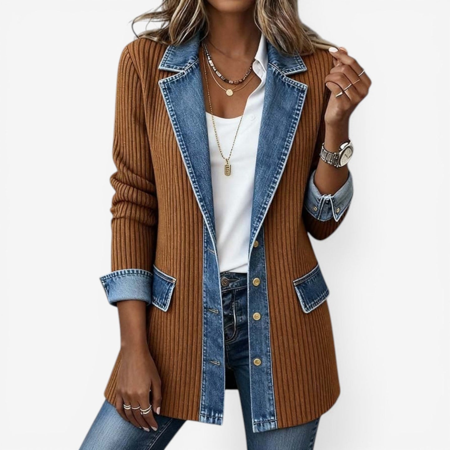 Juliette | Button Front Denim Knit Cardigan