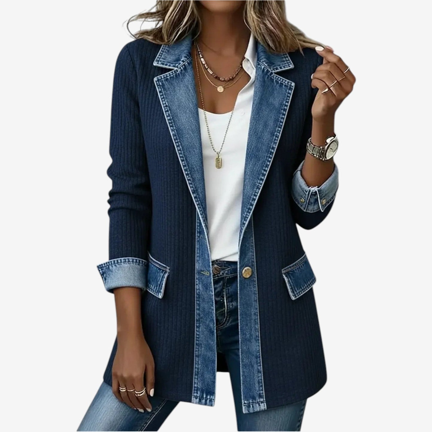 Juliette | Button Front Denim Knit Cardigan