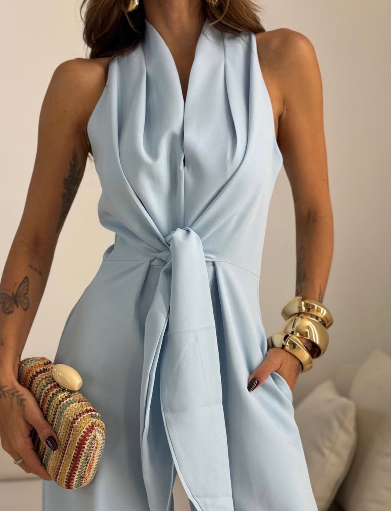 Loravisse | Twist Front Sleeveless Palazzo Jumpsuit