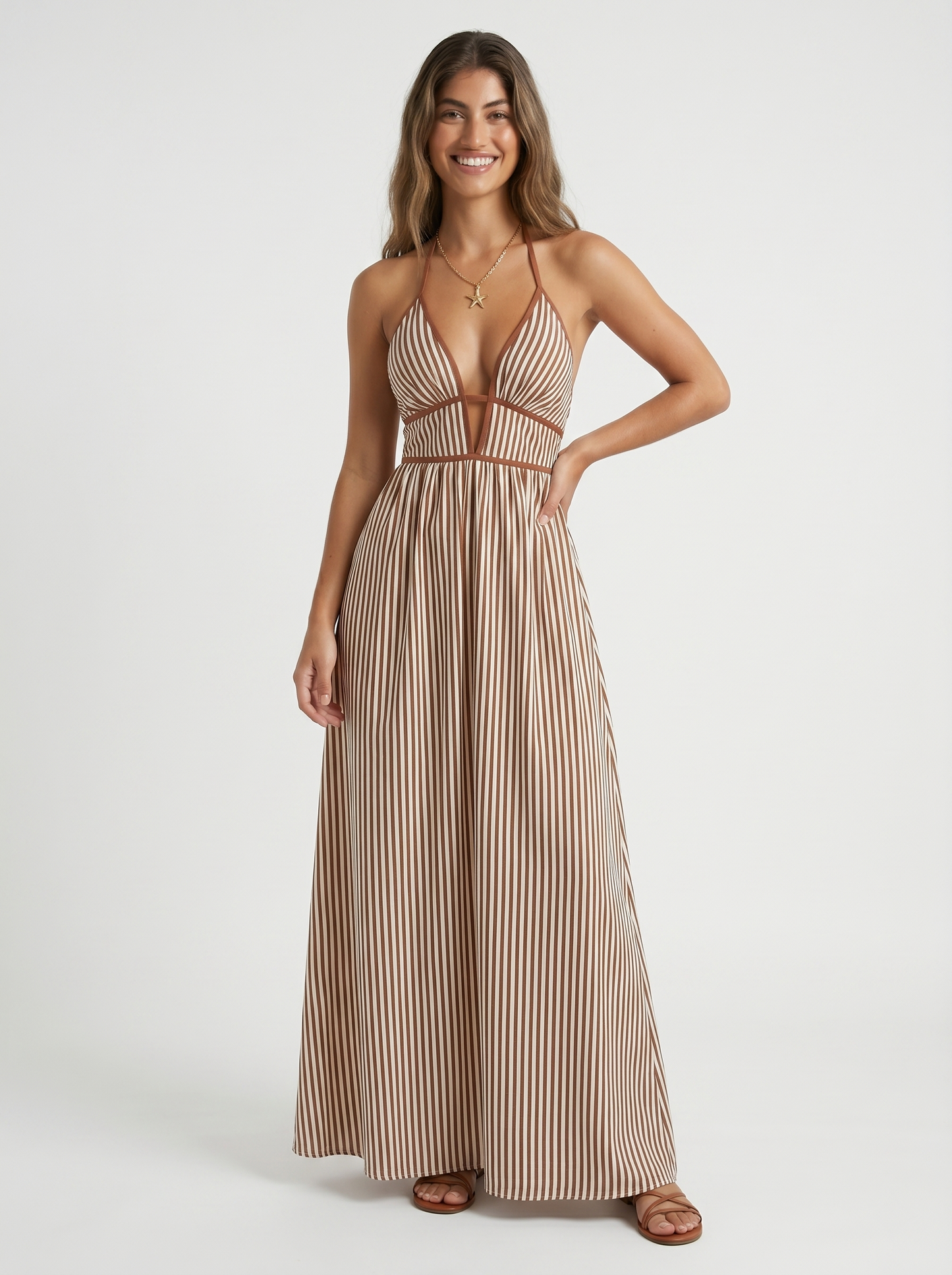 Fiorenza | Striped Halter Resort Maxi Dress