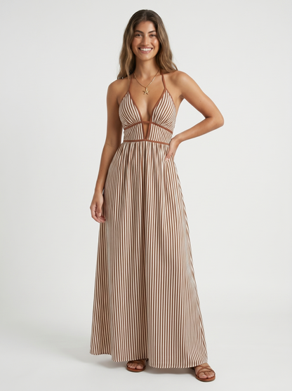 Fiorenza | Striped Halter Resort Maxi Dress