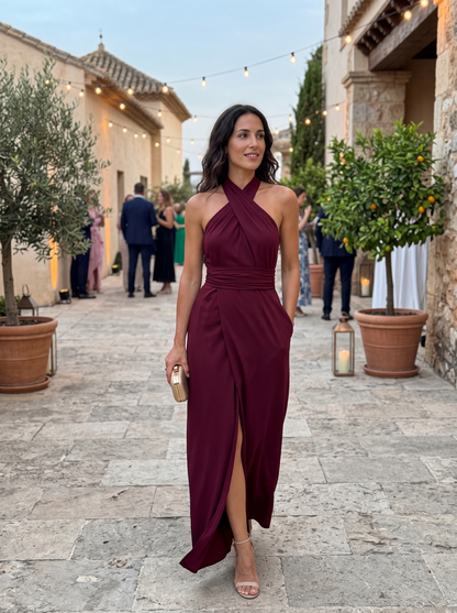 Evanthe | Ruched Waist Halter Maxi Dress