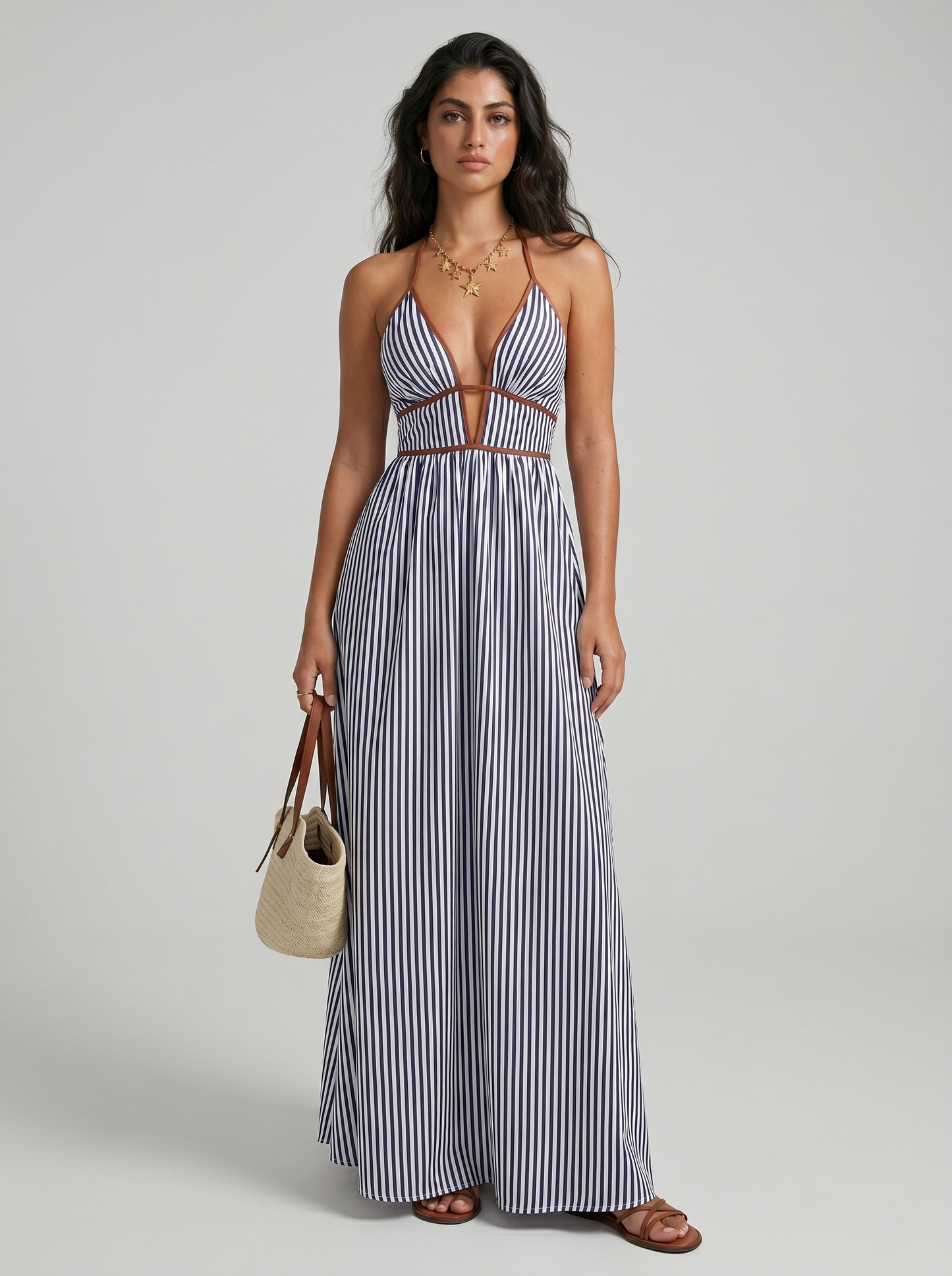 Fiorenza | Striped Halter Resort Maxi Dress