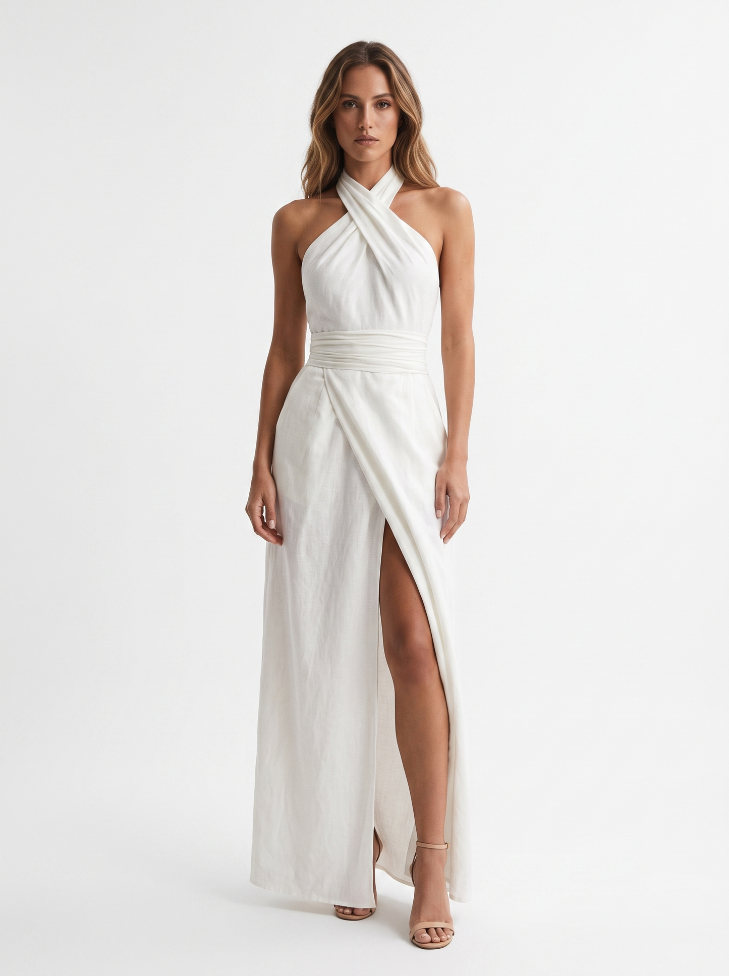 Evanthe | Ruched Waist Halter Maxi Dress