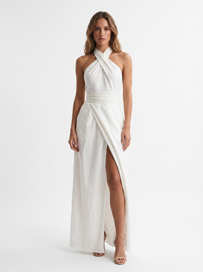 Evanthe | Ruched Waist Halter Maxi Dress