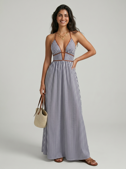 Fiorenza | Striped Halter Resort Maxi Dress