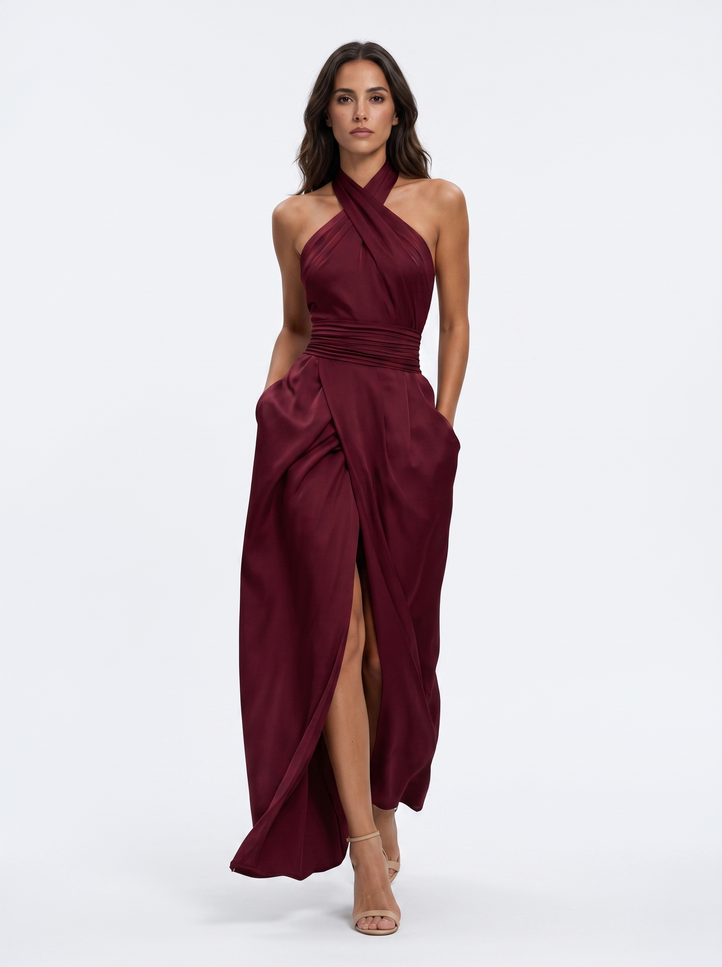 Evanthe | Ruched Waist Halter Maxi Dress