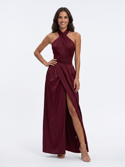Evanthe | Ruched Waist Halter Maxi Dress