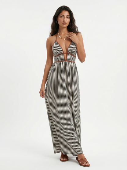 Fiorenza | Striped Halter Resort Maxi Dress