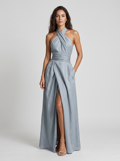 Evanthe | Ruched Waist Halter Maxi Dress