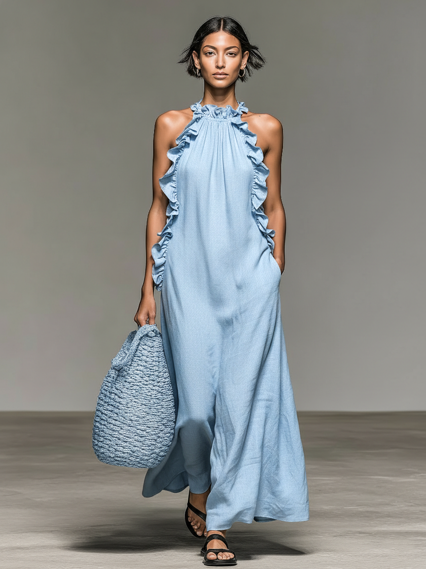 Halcyra | Flowing Sleeveless Evening Dress