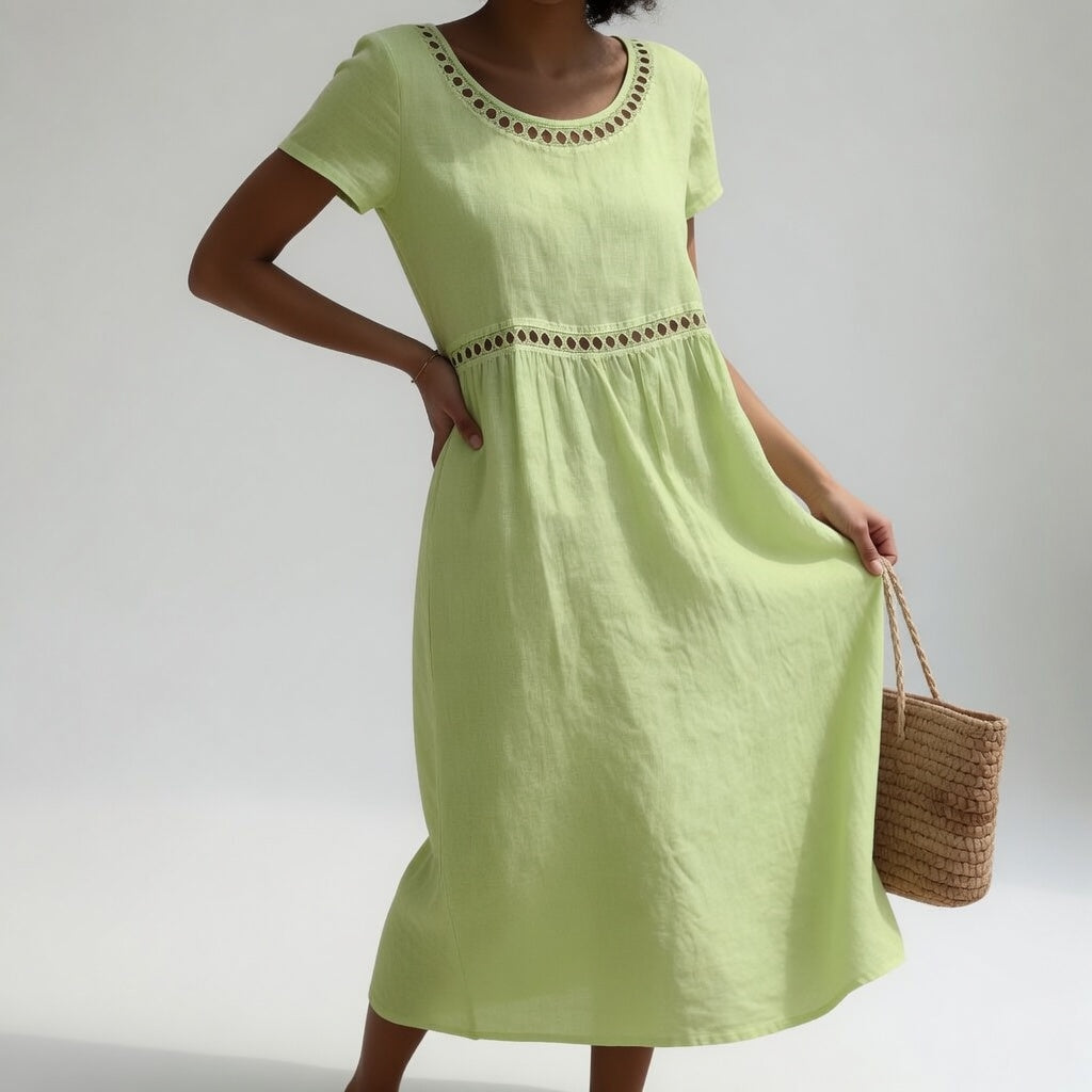 Linnea | Elegant Cutwork Detail Midi Dress