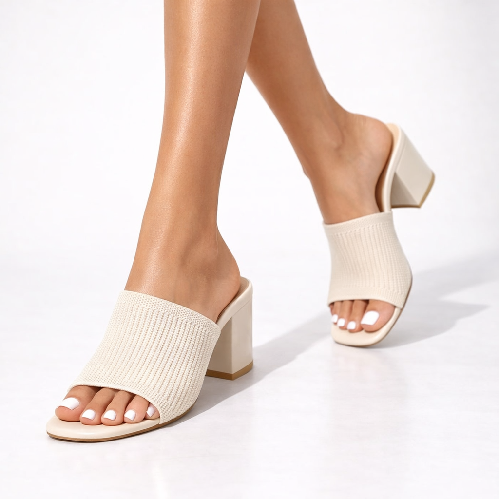 Solviera | Textured Block Heel Slide Sandals