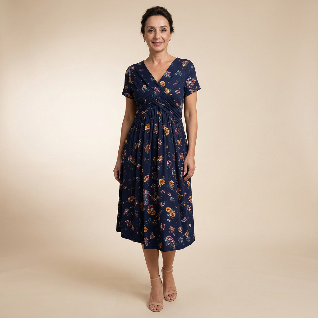 Senovia | Feminine Ruched Waist Midi Dress