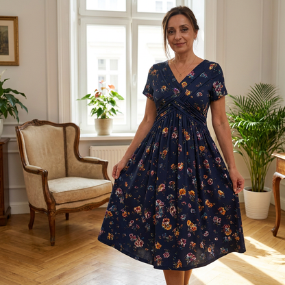 Senovia | Feminine Ruched Waist Midi Dress