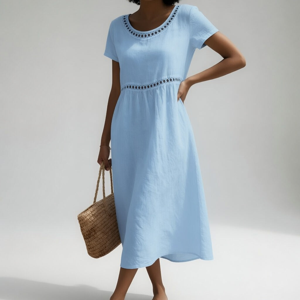 Linnea | Elegant Cutwork Detail Midi Dress