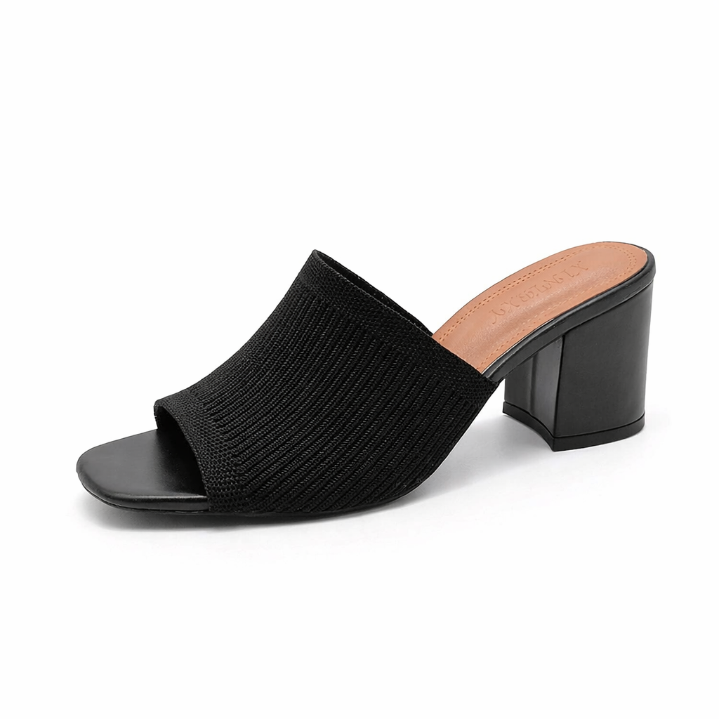 Solviera | Textured Block Heel Slide Sandals