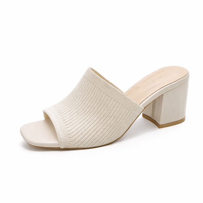 Solviera | Textured Block Heel Slide Sandals