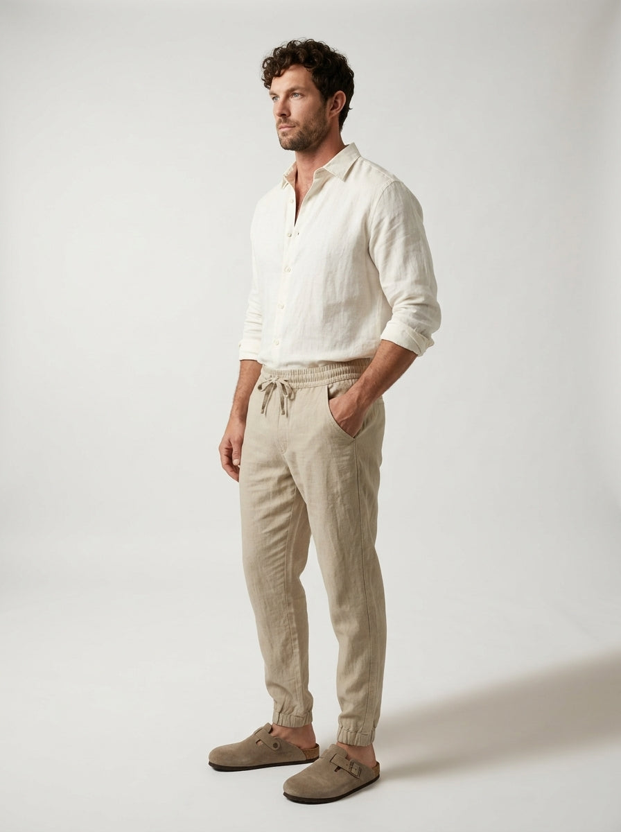 Fintan | Soft Touch Linen Look Joggers