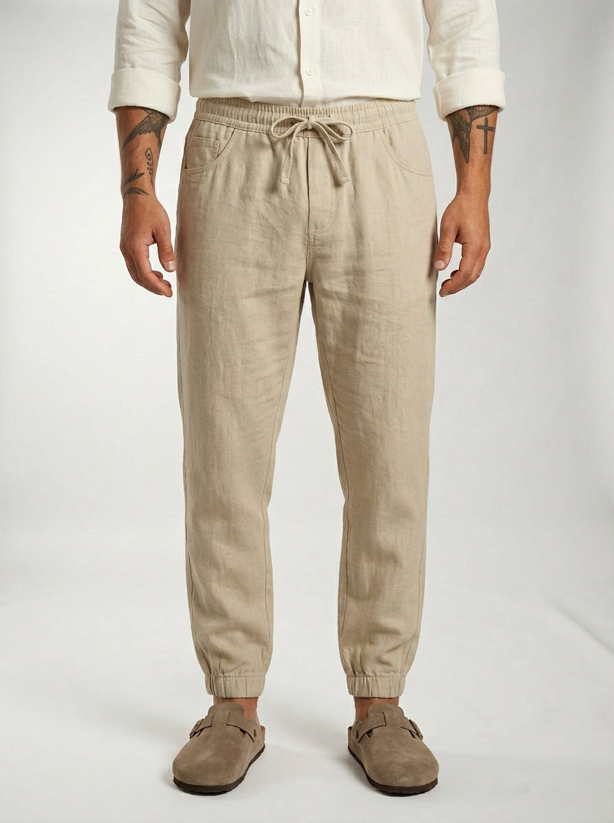 Fintan | Soft Touch Linen Look Joggers