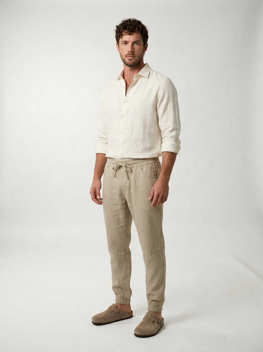 Fintan | Soft Touch Linen Look Joggers