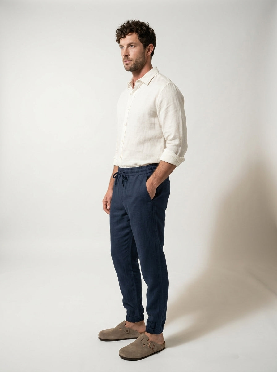 Fintan | Soft Touch Linen Look Joggers