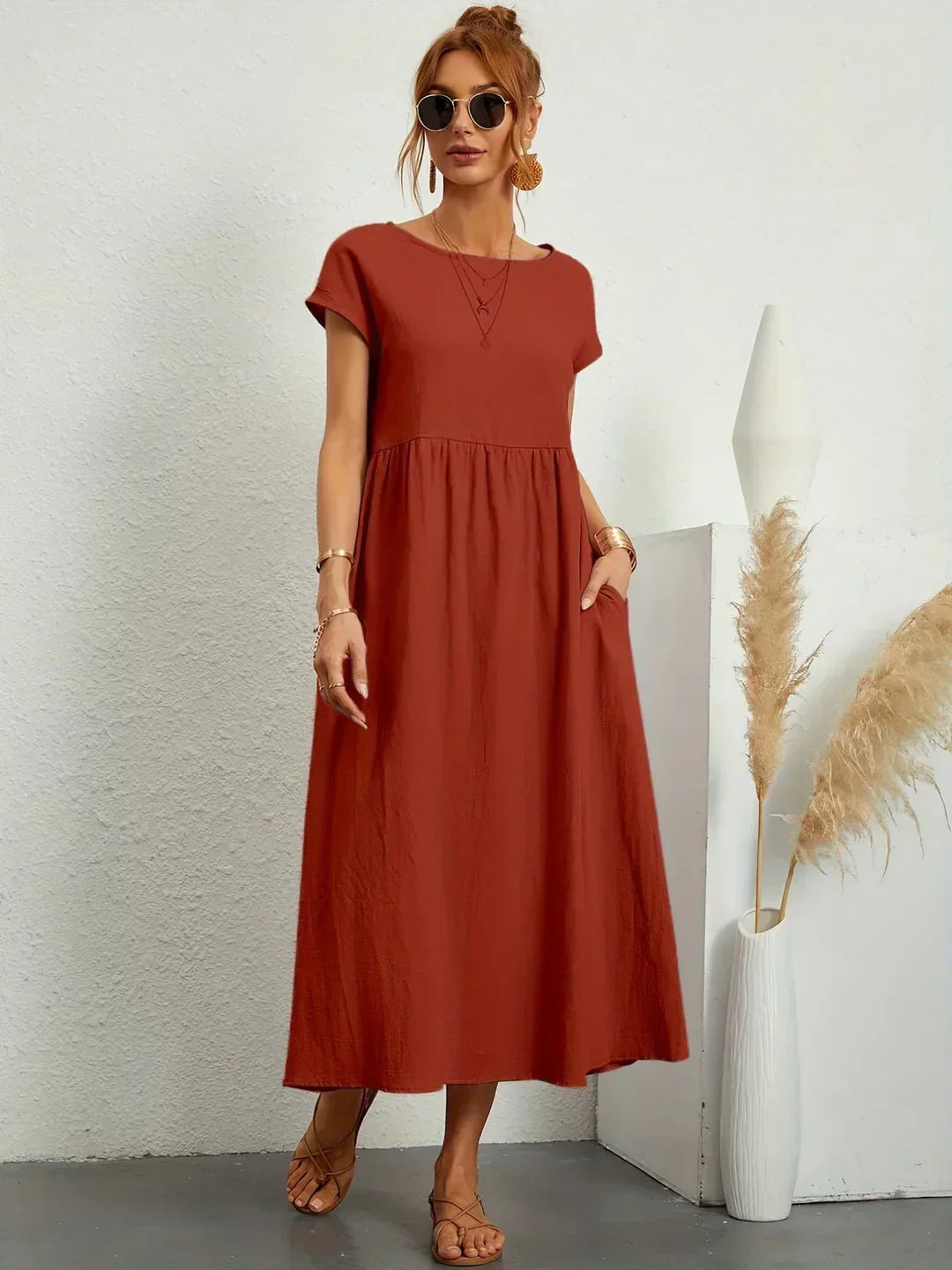 Adelaide | Short Sleeve A Line Maxi Dress