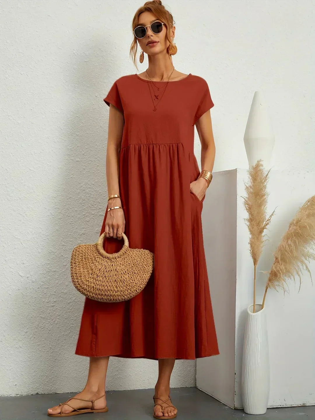 Adelaide | Short Sleeve A Line Maxi Dress