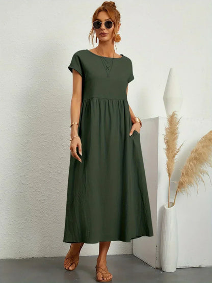 Adelaide | Short Sleeve A Line Maxi Dress
