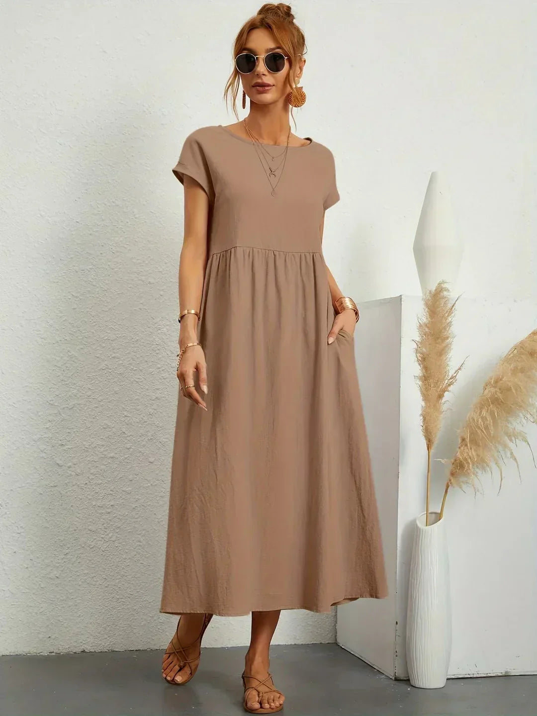 Adelaide | Short Sleeve A Line Maxi Dress
