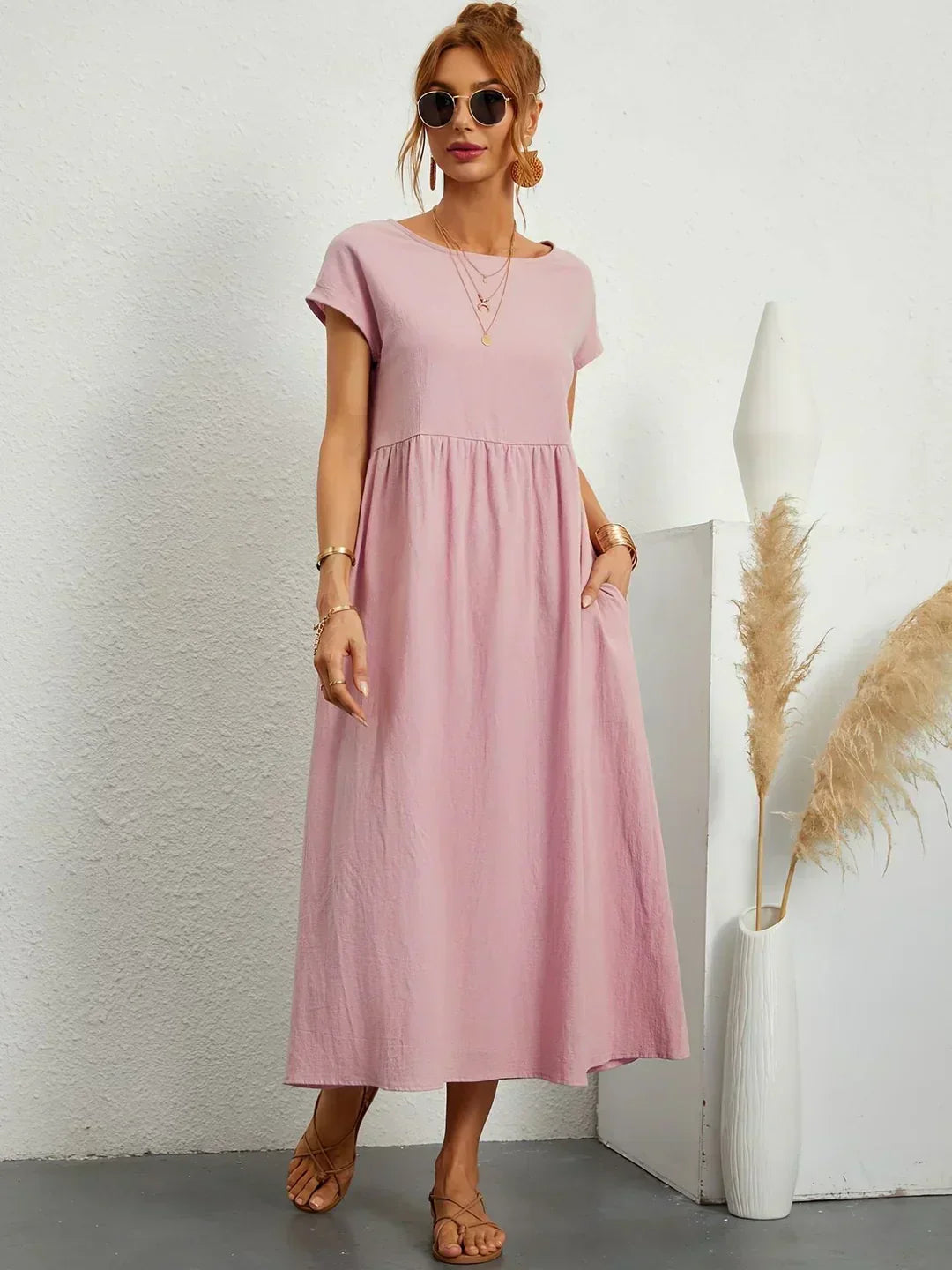 Adelaide | Short Sleeve A Line Maxi Dress