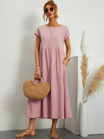 Adelaide | Short Sleeve A Line Maxi Dress