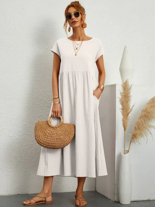 Adelaide | Short Sleeve A Line Maxi Dress